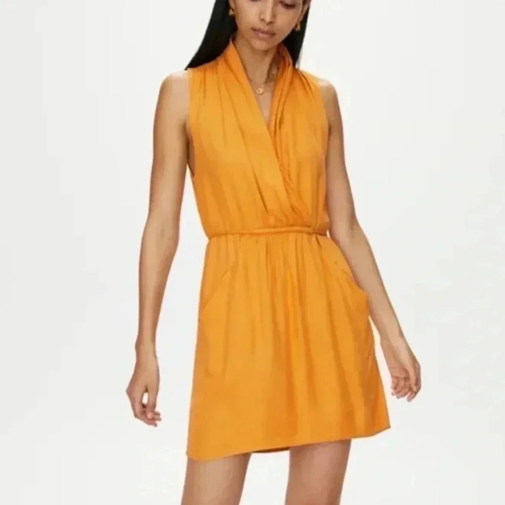 Wilfred Sabine Orange Dress Faux-wrap Mini Dress With Pockets Size Small